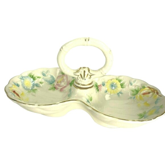 Vintage Double Trinket Tray  Olive Bowl Handle Porcelain Hand Painted Japan u - Picture 1 of 9